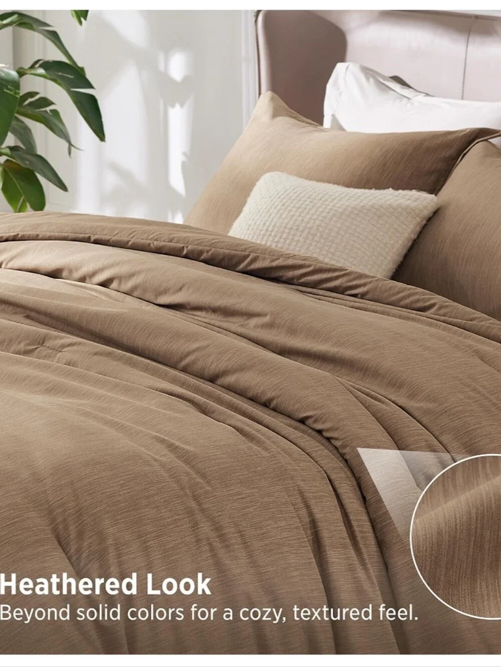 Bedsure Brown Queen Comforter Set, Soft Cationic Dyed Bedding Set 3 Pcs